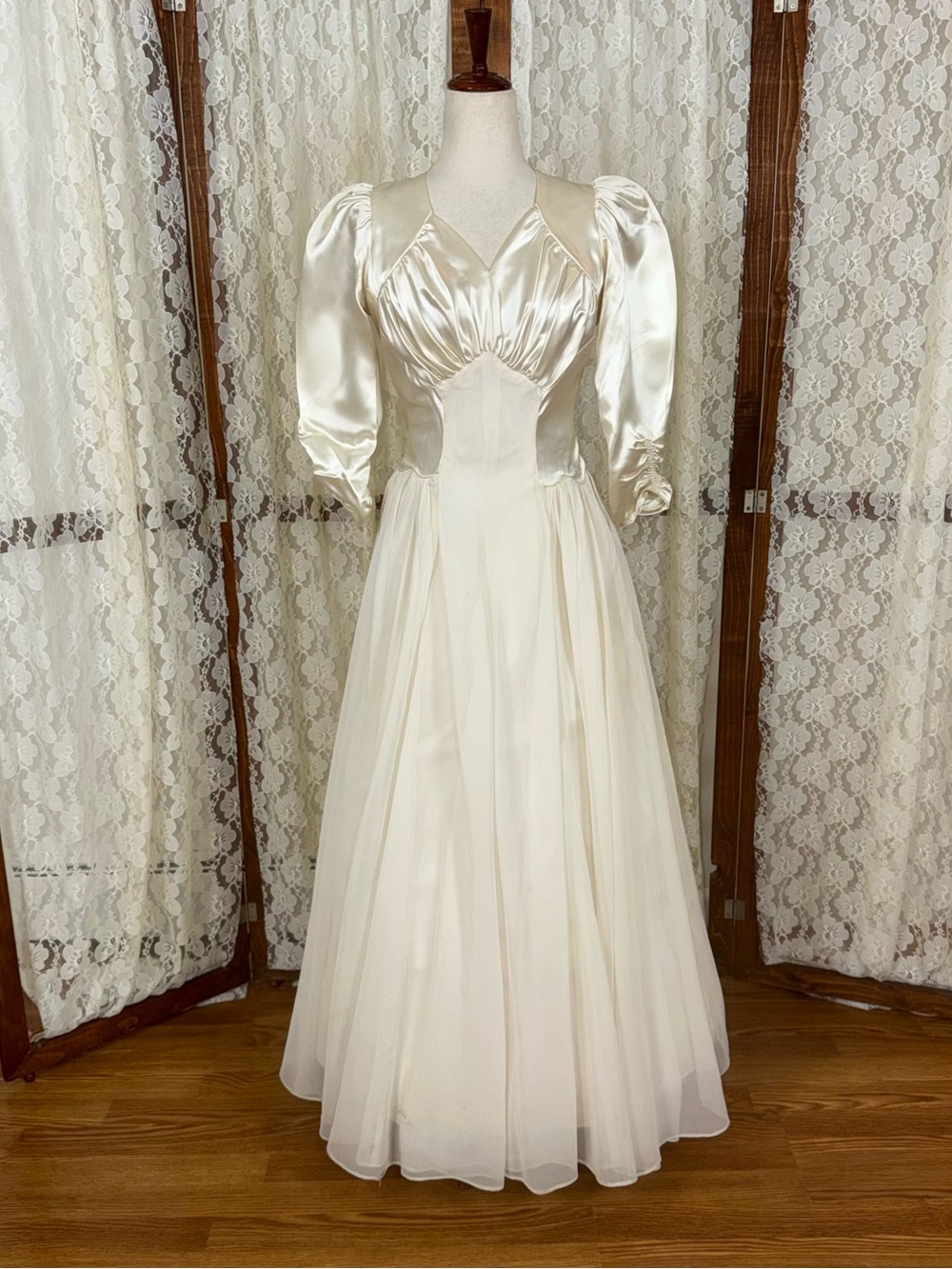 Spectacular Vintage 1940s Liquid Satin and Silk Wedding Gown